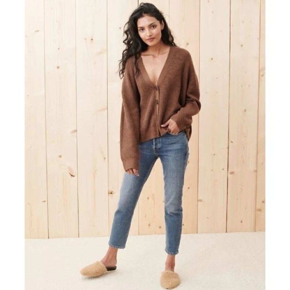 Jenni Kayne Wool Cashmere Blend Cocoon Cardigan Sweater Brown Size XXS
